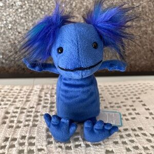Jellycat small Andie Axolotl Blue Toy with Furry Hair display only NWT